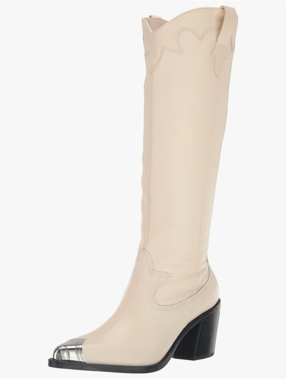NEW Dolce Vita Women’s Cream Tall Western Boot with Silver Toe